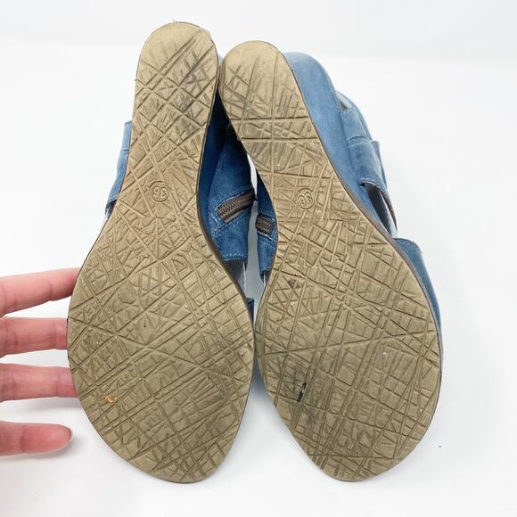 Miz Mooz Denim Blue Leather Open Toe Wedge Ankle Booties Women's EU Size 36 - Picture 6 of 10